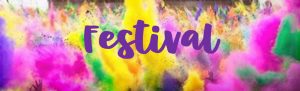 The word 'Festival' over an colourful image of paint.