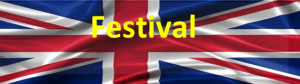 Union Jack flag with the words "Festival" in the yellow writing in the centre
