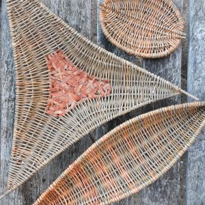 3 Willow woven baskets of different shapes