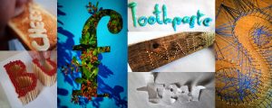 A collage of pictures of 3-D typography 